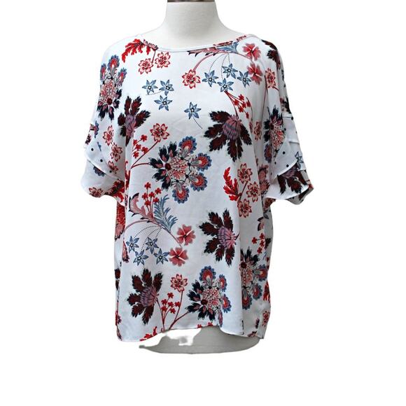 Como Vintage Floral Polka Dot Print Short Sleeve Blouse Size Large - Picture 1 of 11